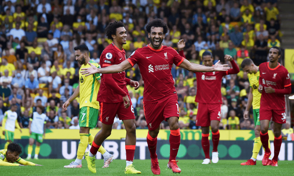 Salah v zápase Liverpool - Norwich